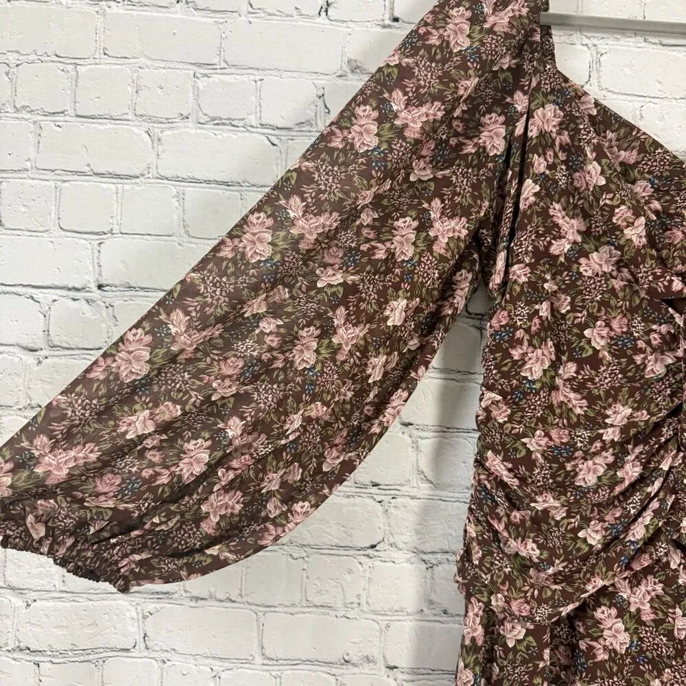 Astr Floral Midi Dress in Brown and Pink - Picture 9 of 14